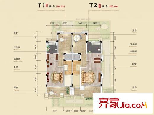 北大資源時(shí)光T1T2聯(lián)排三層戶型 2室2廳2衛(wèi)