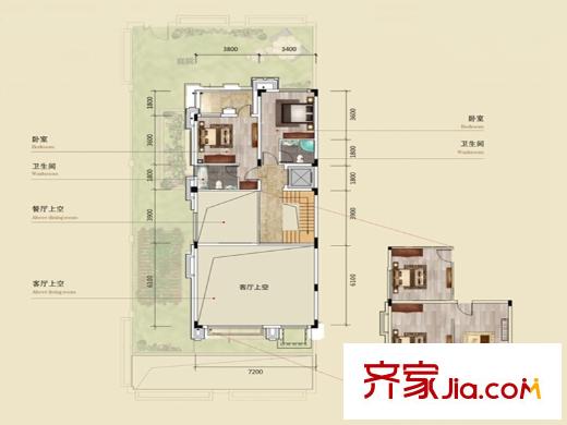 北大資源時(shí)光雙拼二層戶型 2室2廳2衛(wèi)1廚