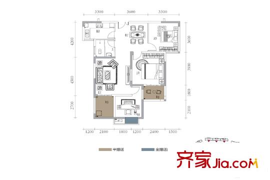 濱江一號(hào)2棟三房戶型 3室2廳1衛(wèi)1廚