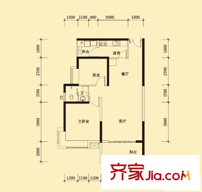 好望谷云邸9號棟A3戶型 2室2廳1衛(wèi)1廚