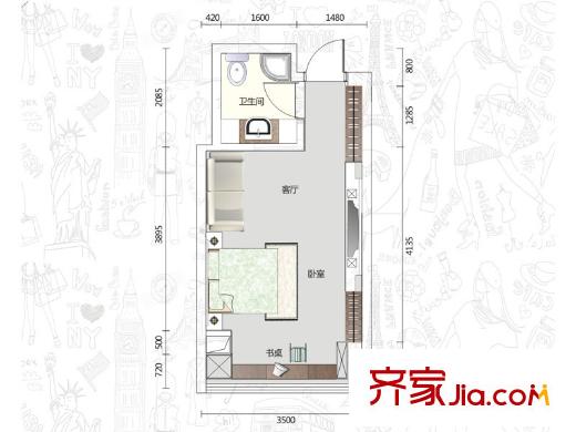 佐佑公寓1號(hào)棟A1戶型 1室1廳1衛(wèi)