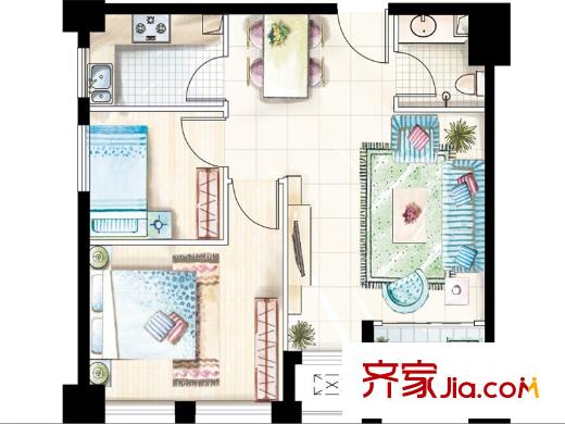 嘉匯公館A戶型 2室1廳1衛(wèi)1廚