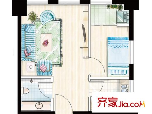 嘉匯公館B戶型 1室1廳1衛(wèi)1廚