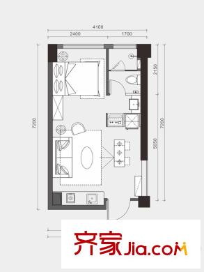 紅橡華園三期9棟E3戶型 1室1廳1衛(wèi)1廚