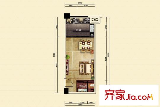 新遠時代一期C3戶型 1室1廳1衛(wèi)1廚