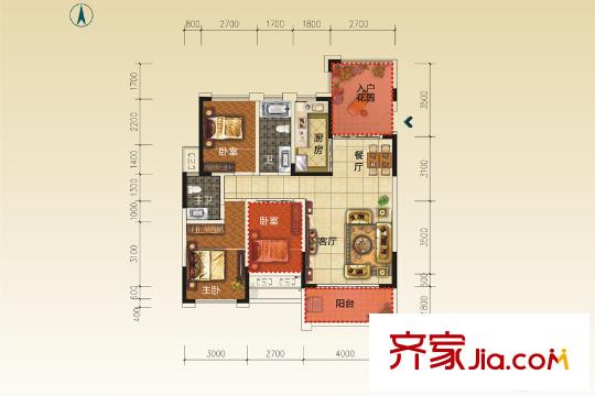 長龍灣一期1、2、3棟G戶型 3室2廳2衛(wèi)1廚