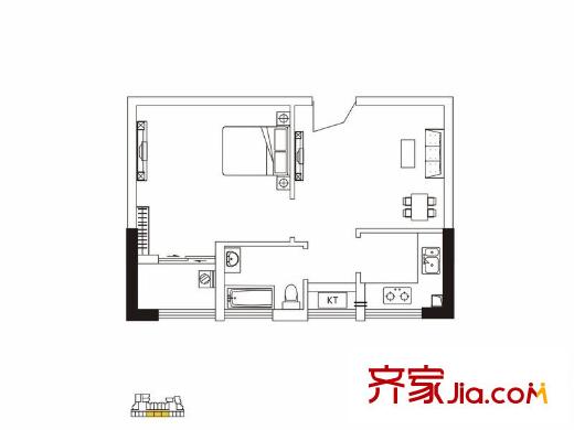 聯(lián)美品格2號(hào)棟A3戶型 1室1廳1衛(wèi)