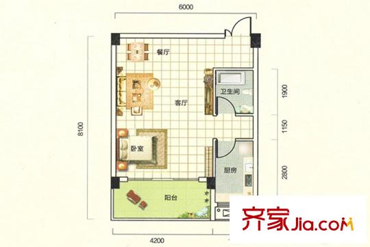 空港朗園C3戶型 1室2廳1衛(wèi)1廚