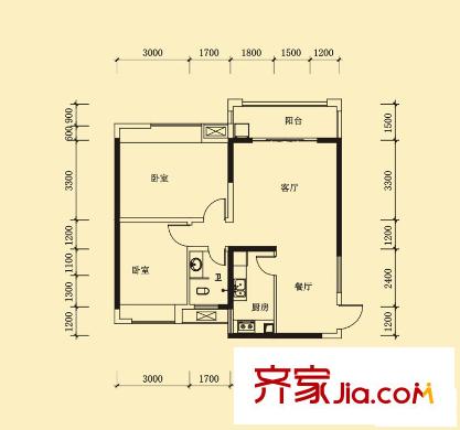 好望谷云邸10、11號棟A1戶型 2室2廳1衛(wèi)1廚