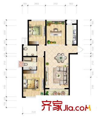 四季星城A戶型 3室2廳2衛(wèi)1廚