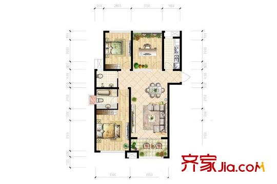 四季星城二期精致三房戶型1 3室2廳2衛(wèi)1廚