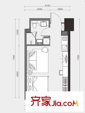 紅橡華園三期9棟D2戶型 1室1廳1衛(wèi)1廚