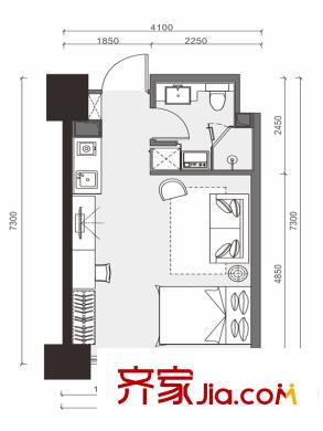 紅橡華園三期9棟28層朝南D1戶型 1室1廳1衛(wèi)1廚