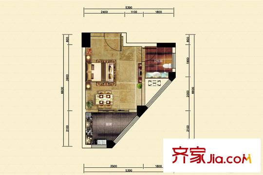 新遠時代一期C4戶型 1室1廳1衛(wèi)1廚