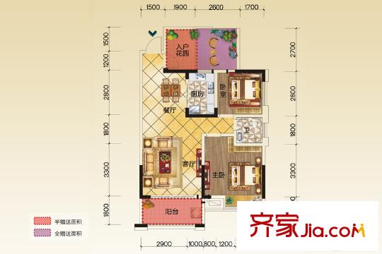 長龍灣一期2、3號(hào)棟C2戶型 2室2廳1衛(wèi)1廚