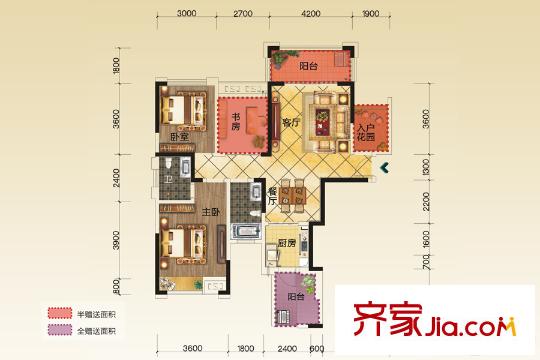 長龍灣一期1號(hào)棟E戶型 3室2廳2衛(wèi)1廚