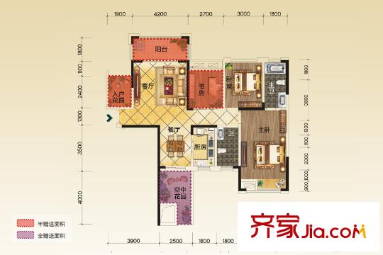 長龍灣一期1號棟F戶型 3室2廳2衛(wèi)1廚