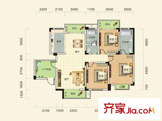 空港朗園B2戶型 3室2廳2衛(wèi)1廚