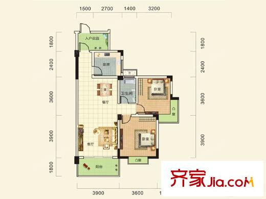 空港朗園B3戶型 2室2廳1衛(wèi)