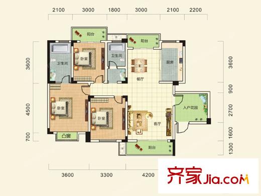 空港朗園B1戶型 3室2廳2衛(wèi)1廚