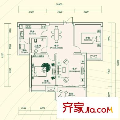新地東方明珠12#兩房戶型（售完） 2室2廳1衛(wèi)1廚