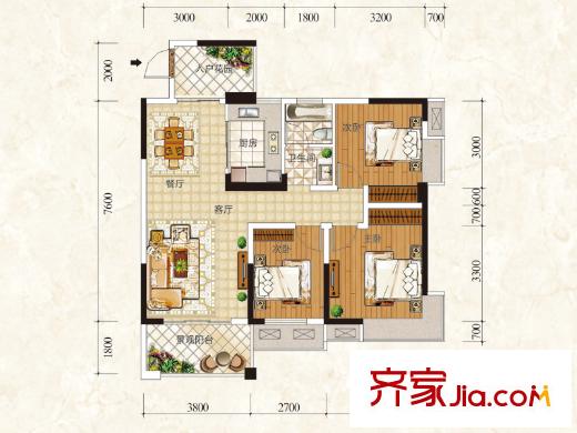 豐源國(guó)際3號(hào)棟C戶型 3室2廳1衛(wèi)1廚