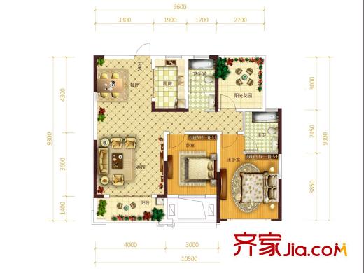 東業(yè)上城3、5、6、9-12號(hào)棟B1戶型 2室2廳2衛(wèi)1廚