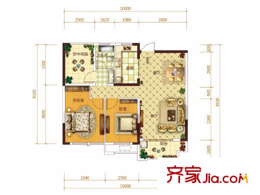 東業(yè)上城3、5、6、9-12號(hào)棟B戶型 2室2廳1衛(wèi)1廚