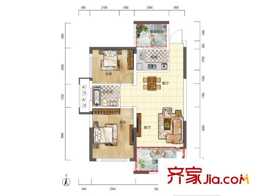 印山藍(lán)色海岸B4戶(hù)型 2室2廳1衛(wèi)1廚