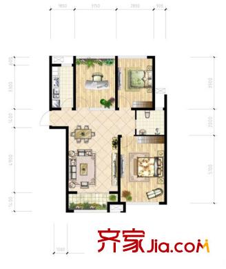 四季星城二期三房戶型 3室2廳1衛(wèi)1廚