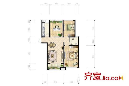 四季星城二期C戶型 3室2廳1衛(wèi)1廚