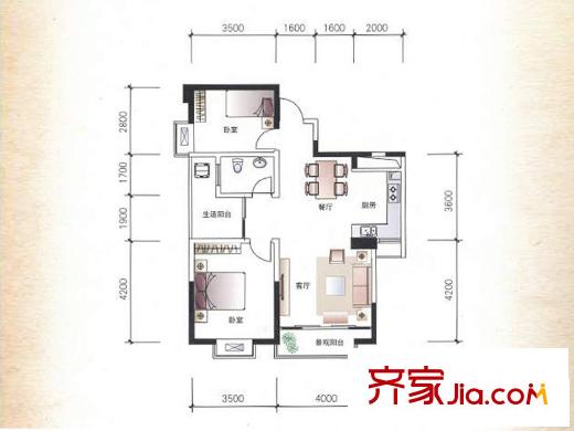 楚天世紀(jì)城戶型圖（售完 ） 2室2廳1衛(wèi)
