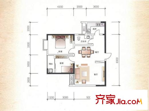 楚天世紀(jì)城戶型圖（售完） 2室2廳1衛(wèi)