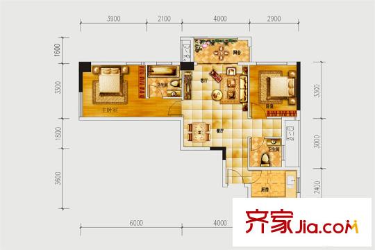 新南天古漢國際廣場A4戶型 2室2廳1衛(wèi)1廚