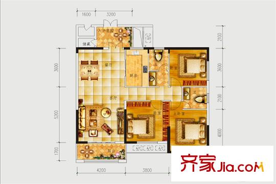 新南天古漢國際廣場C3戶型 3室2廳2衛(wèi)1廚