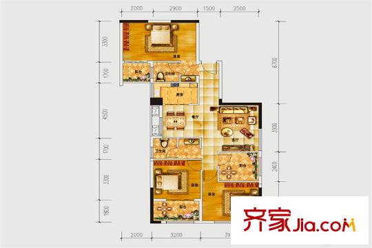 新南天古漢國際廣場A1戶型 3室2廳2衛(wèi)1廚