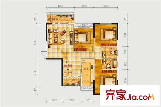新南天古漢國際廣場C1戶型 3室2廳1衛(wèi)1廚
