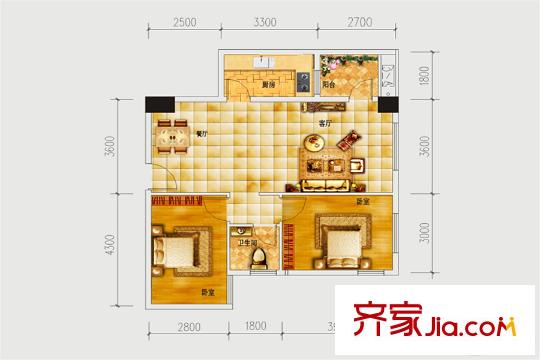 新南天古漢國際廣場A3戶型 2室2廳1衛(wèi)1廚
