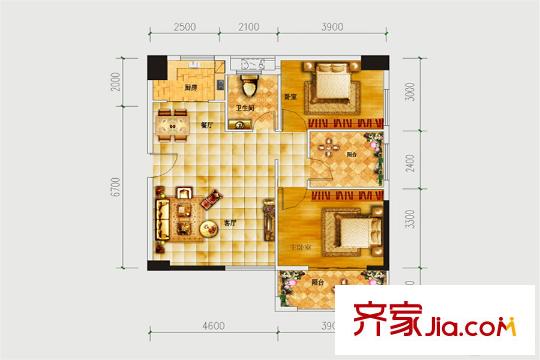新南天古漢國際廣場A2戶型 3室2廳1衛(wèi)1廚