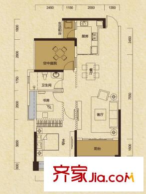 新地東方明珠1#兩房97平方米戶型 2室2廳2衛(wèi)