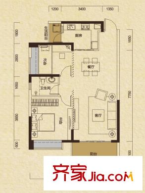 新地東方明珠1#三房89平方米戶型 2室2廳1衛(wèi)