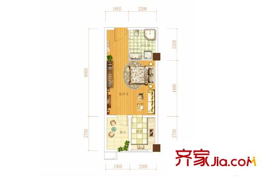 東業(yè)上城2號(hào)棟B戶型 1室1廳1衛(wèi)1廚