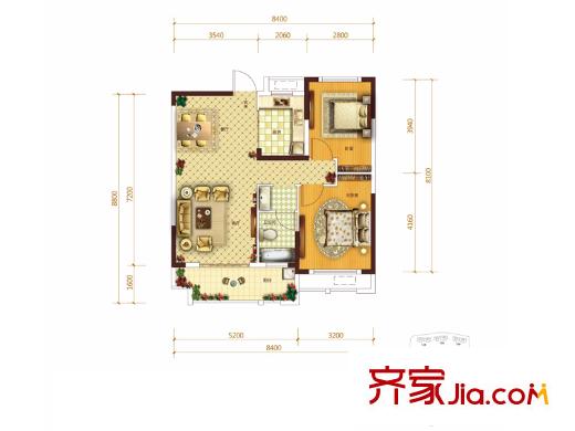 東業(yè)上城C戶型 2室2廳1衛(wèi)1廚
