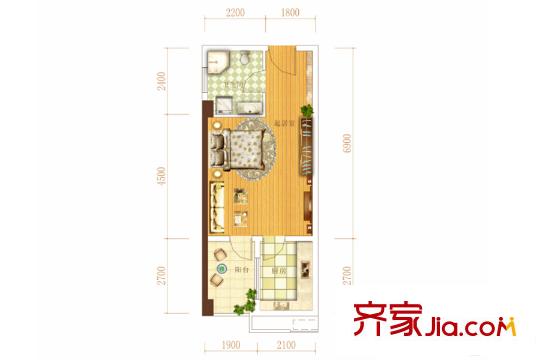 東業(yè)上城2號(hào)棟A戶型 1室1廳1衛(wèi)1廚