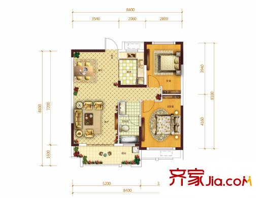 東業(yè)上城3、5、6、9-12號(hào)棟C戶型 2室2廳1衛(wèi)1廚