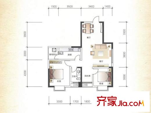 楚天世紀(jì)城一期兩房戶型圖（售完） 2室2廳1衛(wèi)