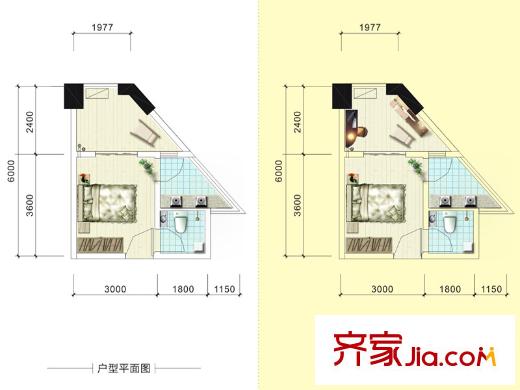 湖灣世景1號棟A3戶型 1室1廳1衛(wèi)1廚