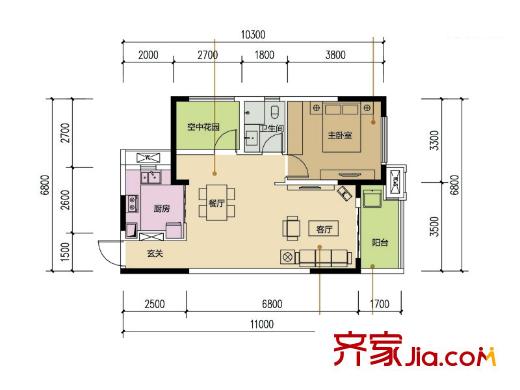 華潤置地廣場5#星光77平戶型 2室2廳1衛(wèi)1廚