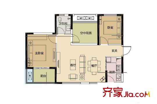華潤置地廣場星闕88平戶型 3室2廳1衛(wèi)1廚