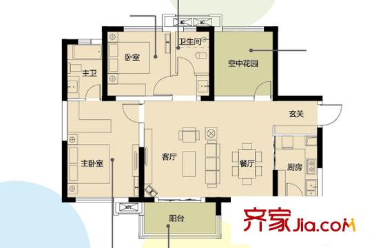 華潤置地廣場星域111平戶型 3室2廳2衛(wèi)1廚